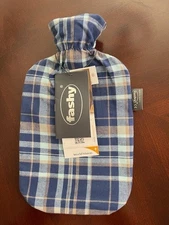 Hot Water Bottle by Fashy with 100%  Blue Cotton Cover for Pain or Warmth