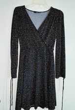 Mango Black Short Dress Gold Polka Dots Size Small Preowned Party Cocktail Wear