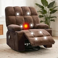 Heated Massage Recliner Chair W/ Swivel Rocker Vibration Side Pocket& Cup Holder