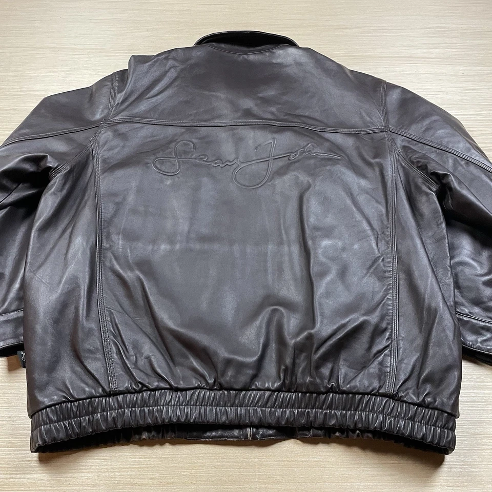 Chaqueta de Cuero Sean John De Colección Años 90 Y2K Firma Logo Bombardero Para Hombre XL Hip Hop Foto 3 de 4