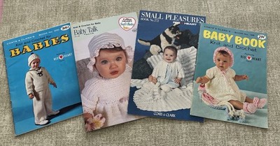 Lot of 4 VTG Crochet/Knit Pattern Pamphlets-AFGHANS/BABY Sweaters  