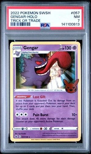 2021 POKEMON SWORD & SHIELD CHILLING REIGN TRICK OR TRADE 2022 GENGAR-HOLO PSA 7