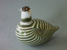 Oiva Toikka Glass Bird - Littala Bird Figurine - Signed - Green White Art Glass