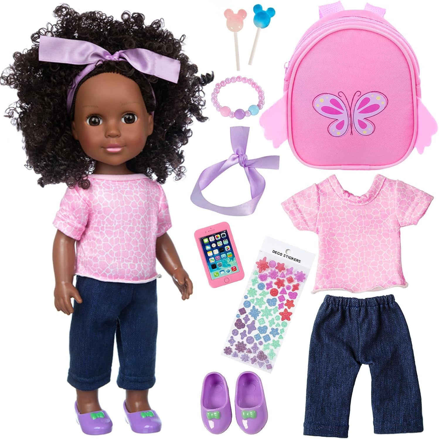 14.5 Inch Black Doll 14.5 Inch Baby Girl Doll and Clothes and Accessories Set Af