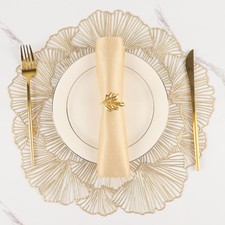 Round Placemats Pressed Vinyl Metallic Flower Place Mats Set of 6 Heat Resist...