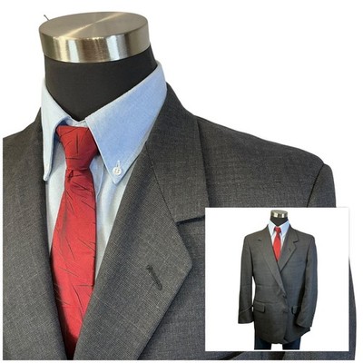 44R Tom James Suit Jacket Sport Coat Blazer Gray GlenCheck Plaid Prince of Wales