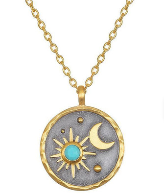 Gold Sun Moon and Stars Birthsone Pendant Necklace December Turquoise