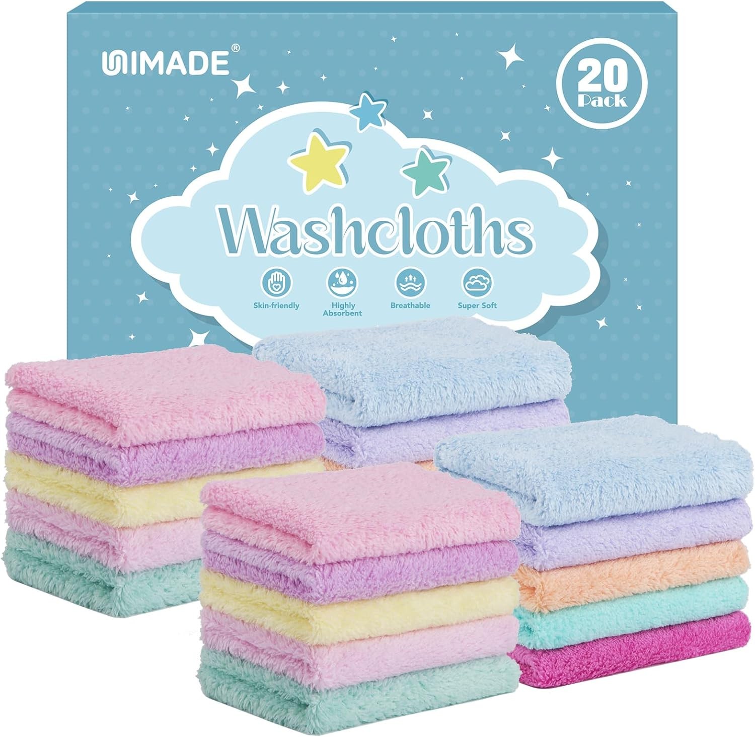 20 Pack Super Soft Microfiber Baby Washcloth Essentials for Newborn Infant, kids