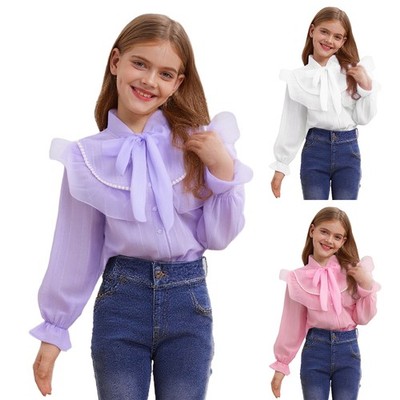 Kids Girls Tops Casual Shirt Mesh Blouse Button Elegant Daily Wear Cotton Tulle