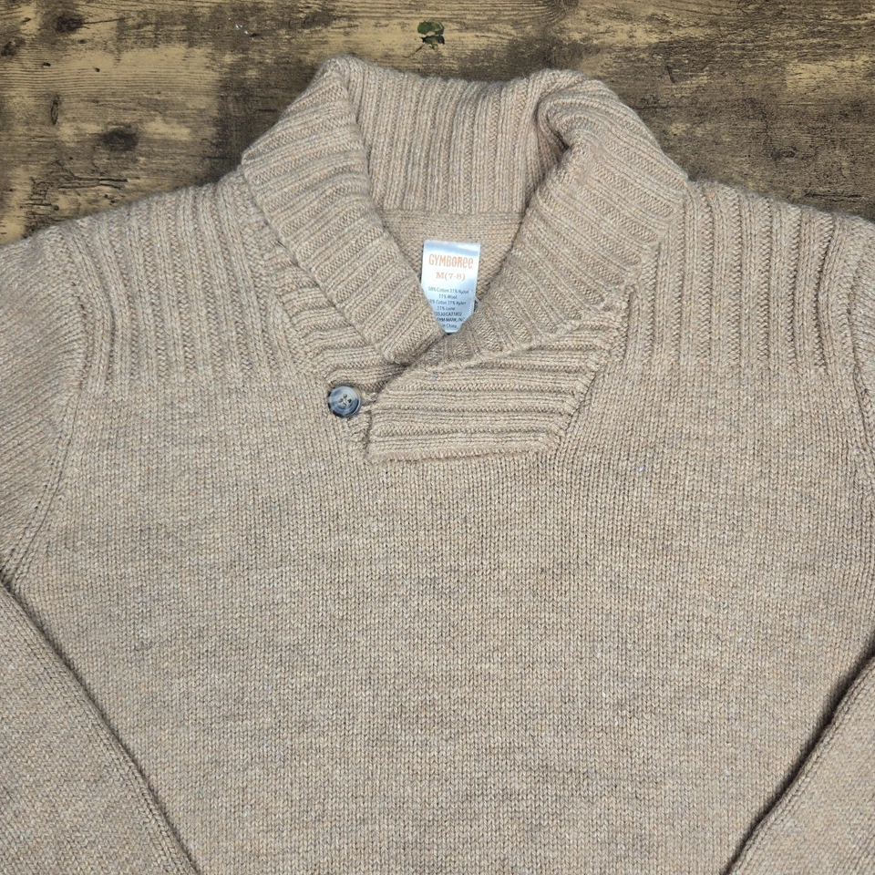 Suéter Gymboree Niños 7/8 Mezcla de Lana Beige Pullover Chal Cuello Foto 3 de 4