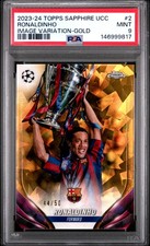 9817 Ronaldinho 2023 Topps Chrome Sapphire UEFA Gold Image Variations /50 PSA 9
