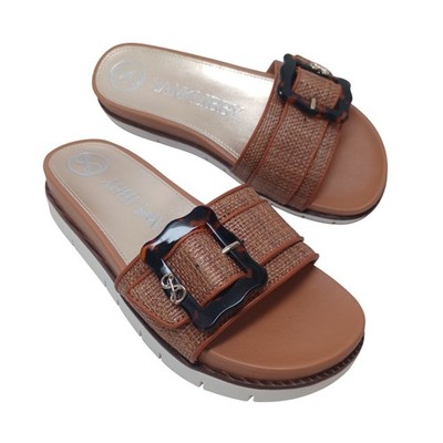 Sam & Libby Andi 2 Women Tan Raffia Platform Slide Sandals