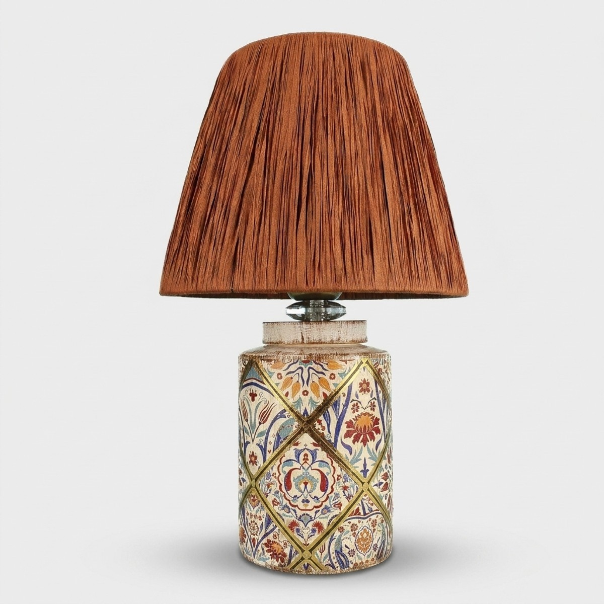 Lampe de table en céramique d'art et abat-jour en raphia haut de gamme Qeran