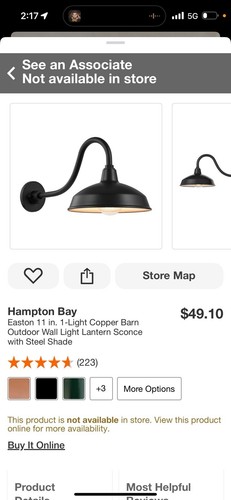 NEW Hampton Bay Easton 12” 1-Light Copper Barn Outdoor Wall Light Sconce B49
