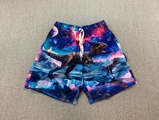 Boys T-Rex Universe Swim Trunks Shorts size 8 Blue Green Pink Dinosaurs Cool