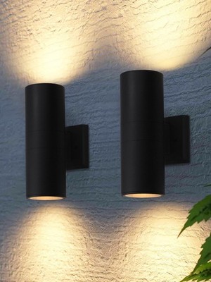 LEONLITE Modern Outdoor Cylinder Wall Lights 12'', Up and Down 12 Inch, Black