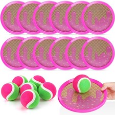 Toss and Catch Ball Game for Kids, 12 Paddles and 6 Sticky Balls, Toddler Bas...