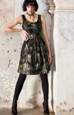 NWT Peruvian Connection Josephine Dress Sz 4 Black Antique Gold Floral
