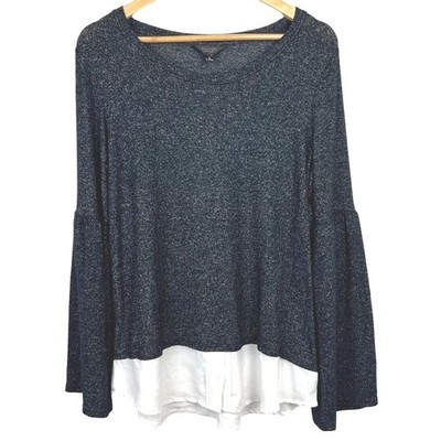 Minimalist Vera Wang Women M Top Gray Marl Bell Sleeve Layered Mixed Office