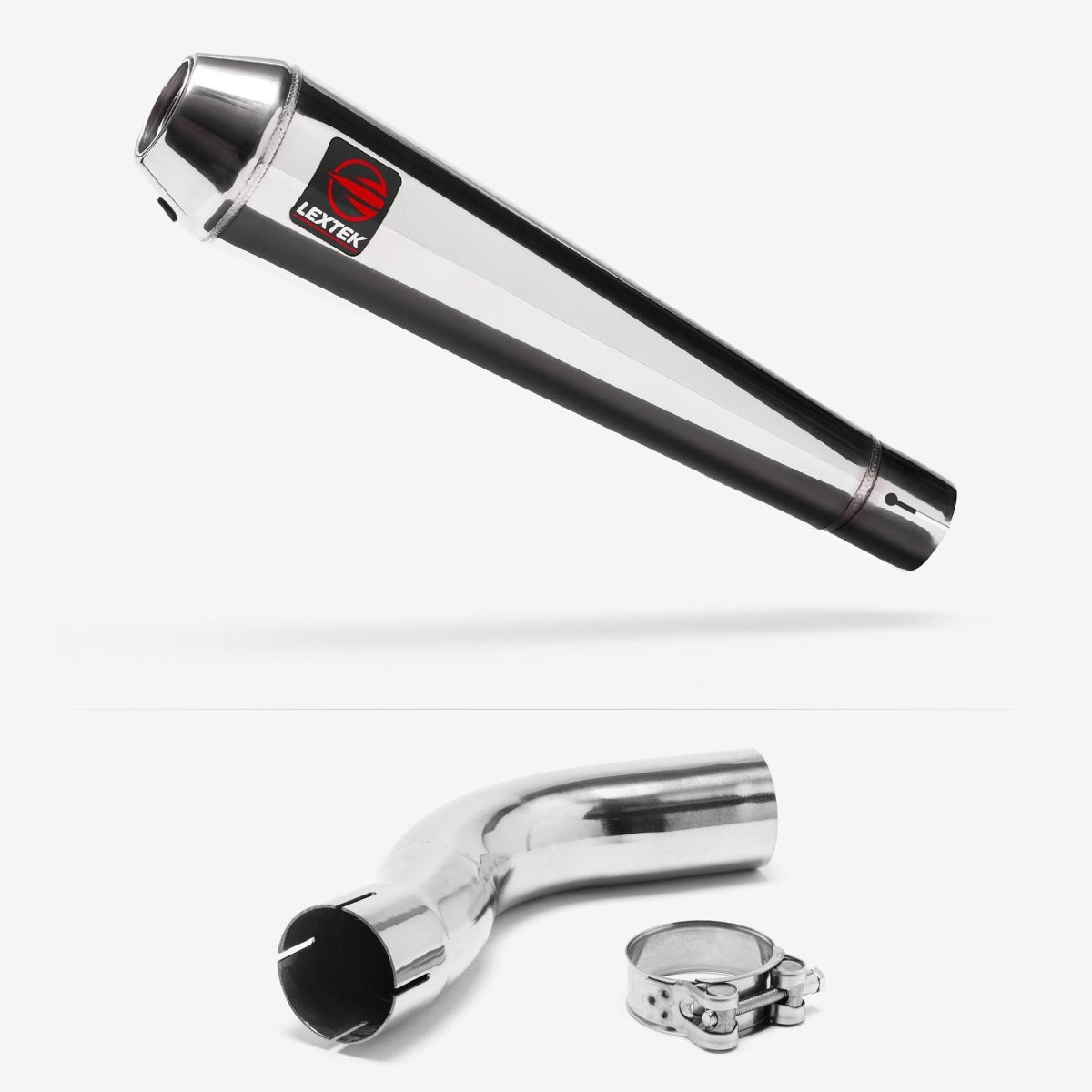 Lextek Stainless Steel AC1 Polished 350mm Exhaust with Link Pipe Silencer Black