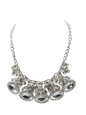 CHARMING CHARLIE Sparkly Chunky Rhinestone Silver Tone Statement Necklace Glam