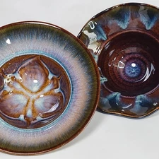 Vintage Bill Campbell Studio Pottery Handmade Drip Glaze Ceramic Bowls Set of 2