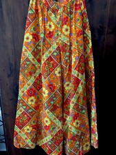 Vtg 60s Floral Flower Power Wide Leg Palazzo Pants Bright Bell Bottoms XS Pocket