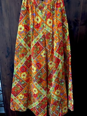 Vtg 60s Floral Flower Power Wide Leg Palazzo Pants Bright Bell Bottoms XS Pocket