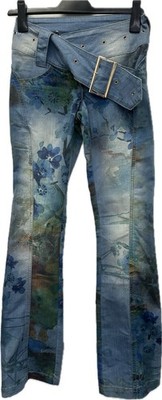 Jaded London La Ramba Low Rise Floral Denim Jeans Size W25 Belted Y2k Style