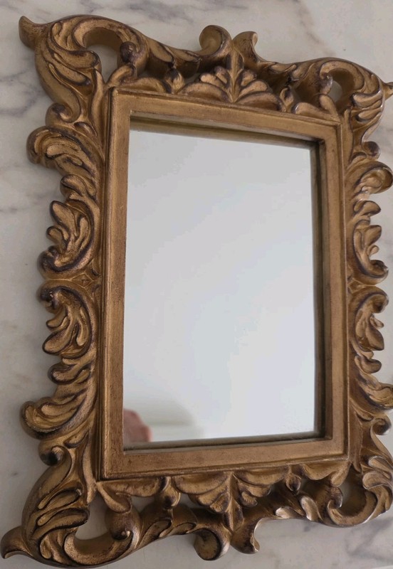 Home Interiors Round Mirror  9" Dia Baroque  Design Vintage, Wood, Mint
