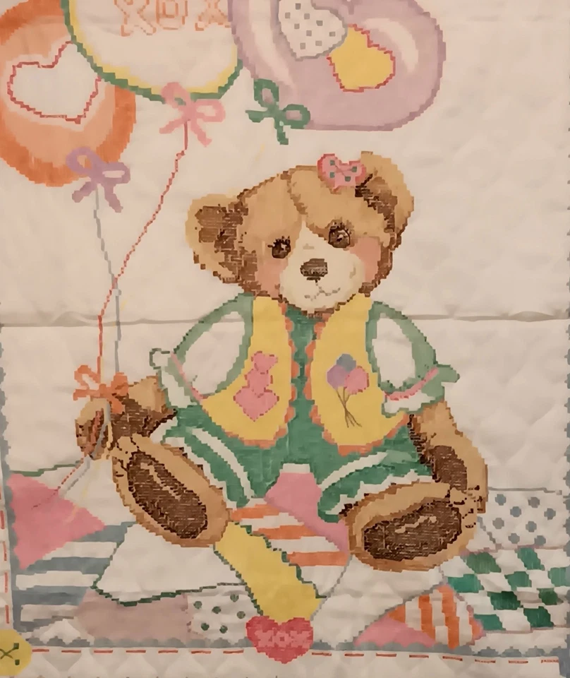 Edredón/cubrera punto de cruz retazos oso Janlynn acabado a mano 34x43 nueva Foto 2 de 4