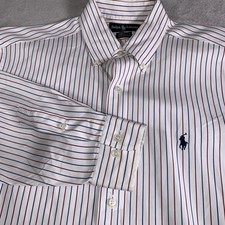 Vintage Ralph Lauren Yarmouth Shirt Mens 15.5 32/33 White Stripe Oxford Dress