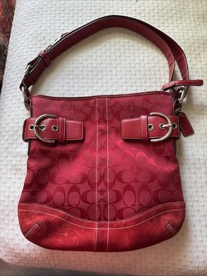 Vintage Coach Bag Soho Red Canvas Leather Signature Shoulder