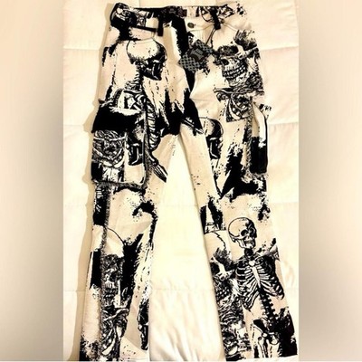 Rebel Vengeance Skeleton Pants Men's 28 Graphic Cargo Goth Y2K