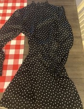 Loft Women's Black Polka Dot Ruffle Dress Puff Sleeve Size 10