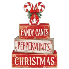 4 Pcs Christmas Table Sign Wooden Decorative Signage Winter Tiered Tray Decor