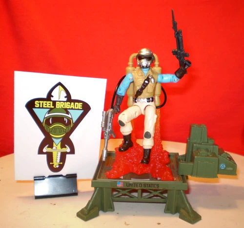 1982 G.I. JOE JUMP JET PACK PLATFORM & STEEL BRIGADE +CARDS & CUSTOM FLAMES ARAH