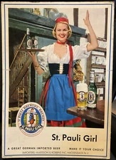 Vintage Cardboard St. Pauli Girl Beer Standee Imported German Steins Bremen