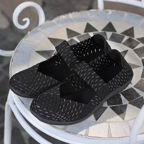 Damen-Slipper Wanderschuhe gewebt elastisch Mary Jane flach leicht modisch - Bild 9 von 36