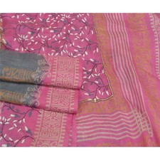 Sanskriti Vintage Pink Sarees 100 Pure Silk Printed Floral Craft Sari Fabric
