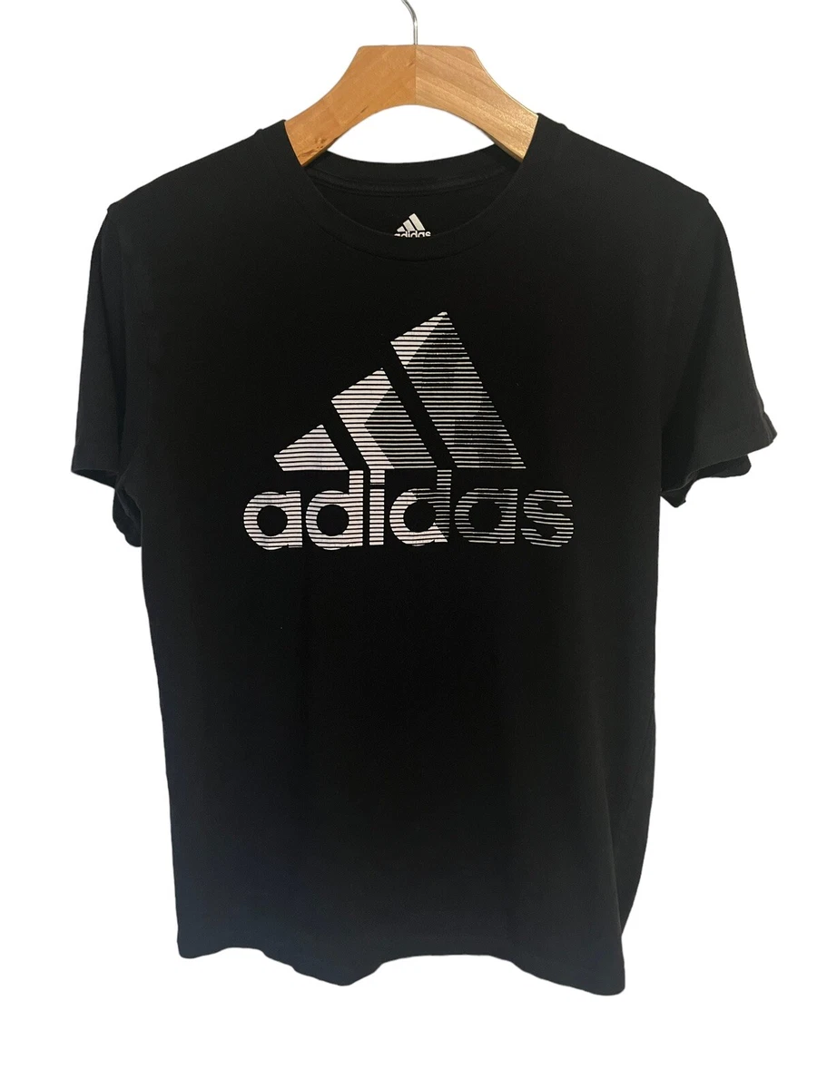 adidas Youth Boys T Shirt Tee Shirt Black Soft Cotton Logo Youth