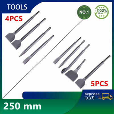 4/5 Stück SDS Plus Meissel Set 250 mm Meißel Kanal Spitz Flach Breit Fliesen