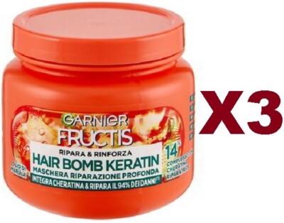 3 STÜCK FRUCTIS MASKE REPARATUR & STÄRKT HAIR BOMB KERATIN INTEGR KERATIN 320ML