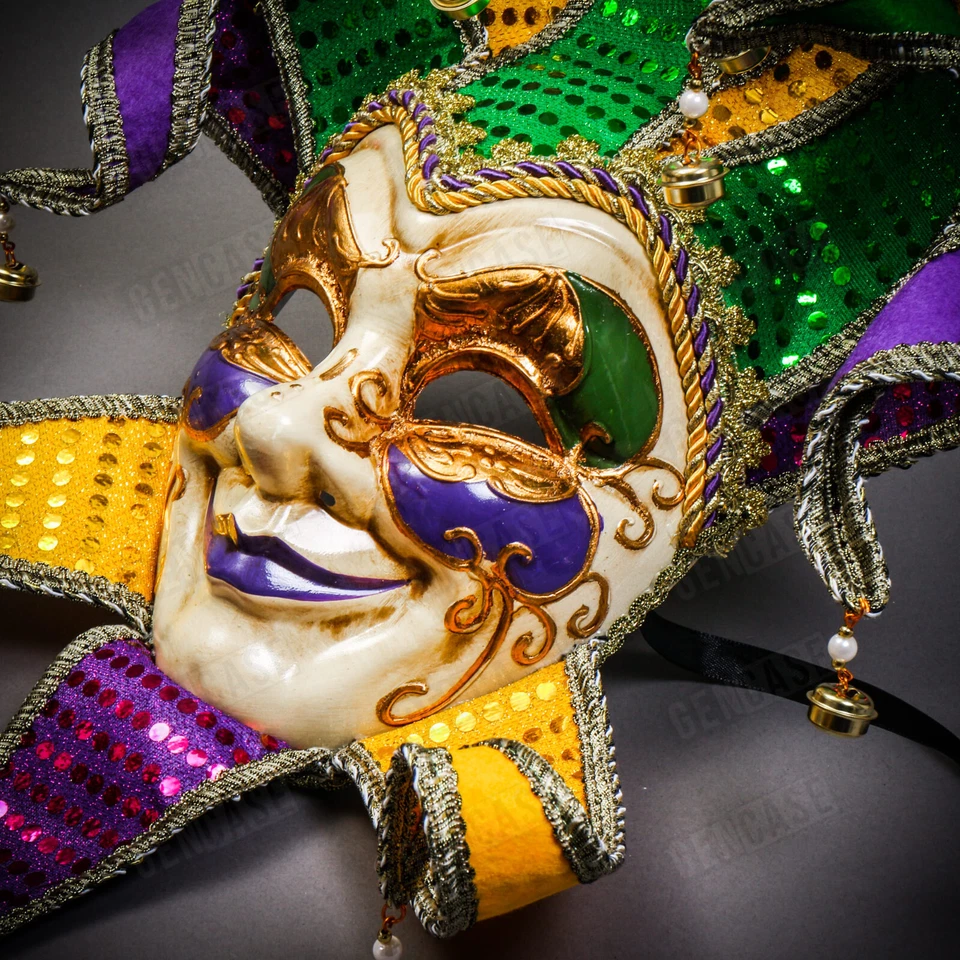 Unique Mardi Gras Luxury Jester Joker Venetian Masquerade Costume Party Mask - Image 3 of 4