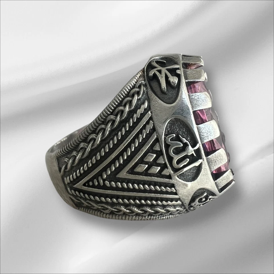 Shia Ahlulbayt 925 Anello Argento Naturale Labradorite Hasan, Hussein Allah - Immagine 4 di 4