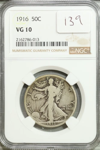 1916 Walking Liberty Half Dollar 50c NGC VG 10 Very Good #6-013