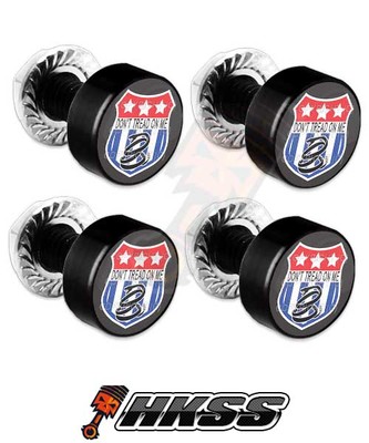 4 Black Billet Aluminum License Plate Frame Tag Bolts - DONT TREAD SNAKE 98A