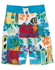 Gymboree Boy Size 4 Tropical Swimsuit Patchwork surfboards fish shells NEW 