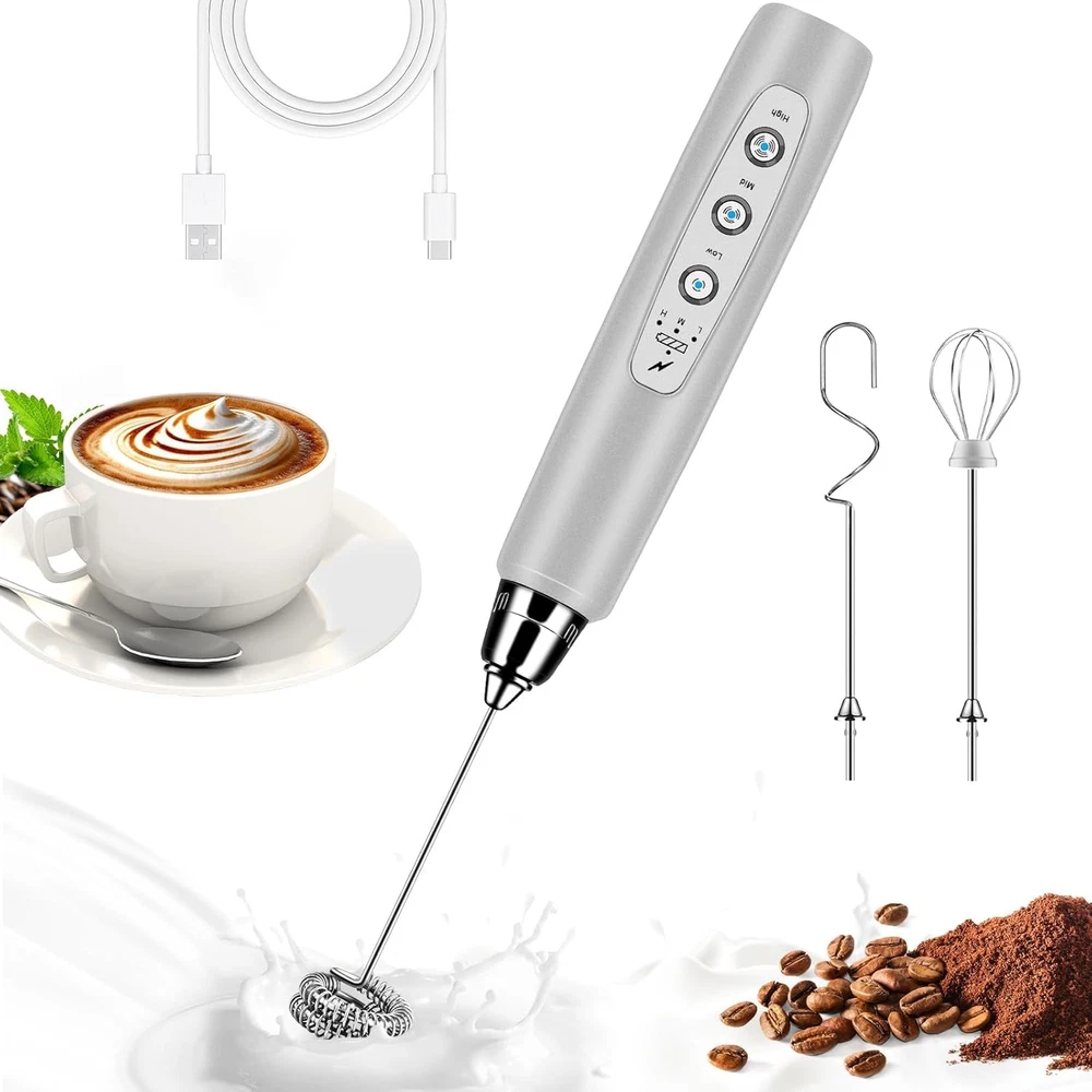 Milk Frother Handheld for Coffee, Electric Whisk 3 Speed Adjustable, Drink Mixer