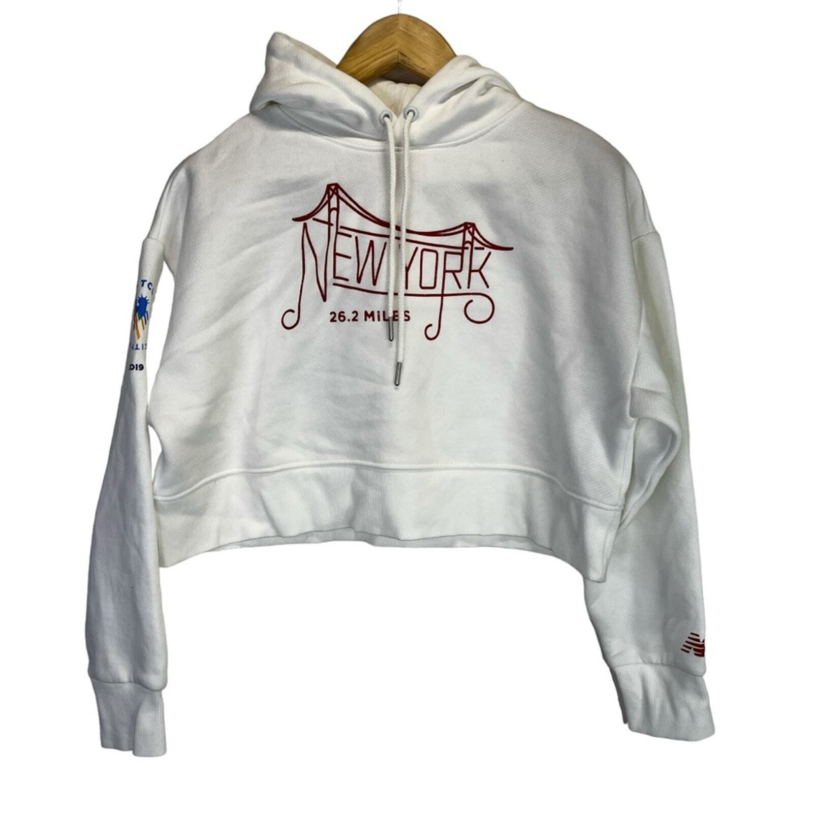 New York Marathon 2019 cropped Pullover hoodie white - S